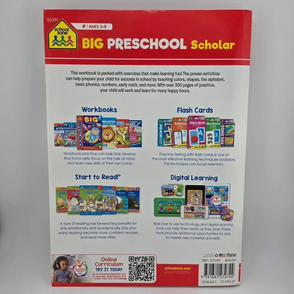 School‎ Zone Big Preschool Scholar Learning Workbook ABC Numbers Colors
